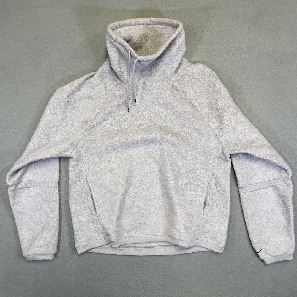 Nike Sherpa Fleece Pullover Women Small Gray Funnel Neck Hoodie BV5285-059